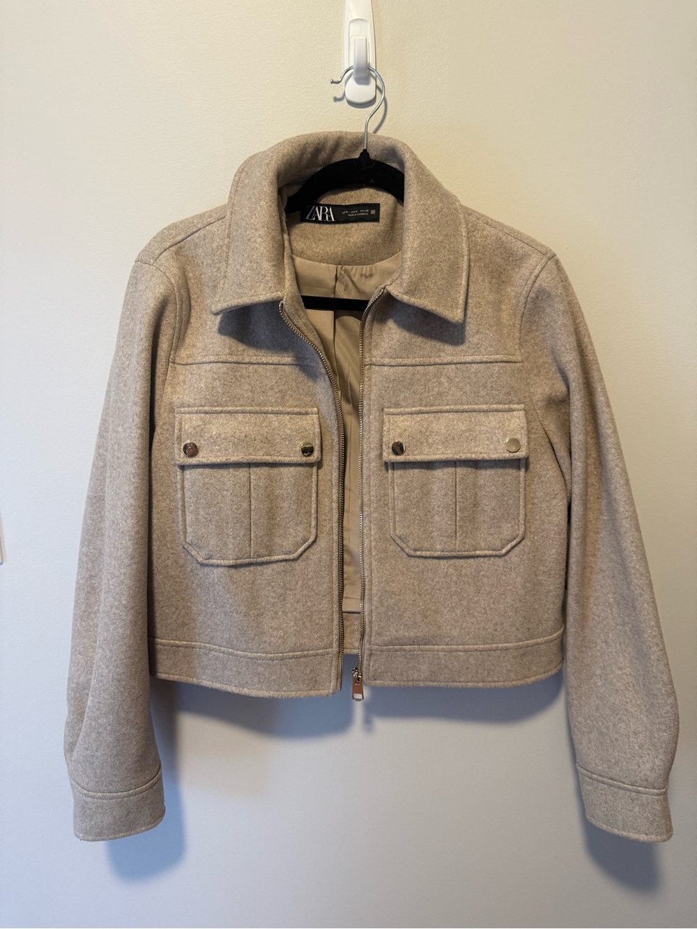Zara Beige Cropped Wool-Blend Jacket